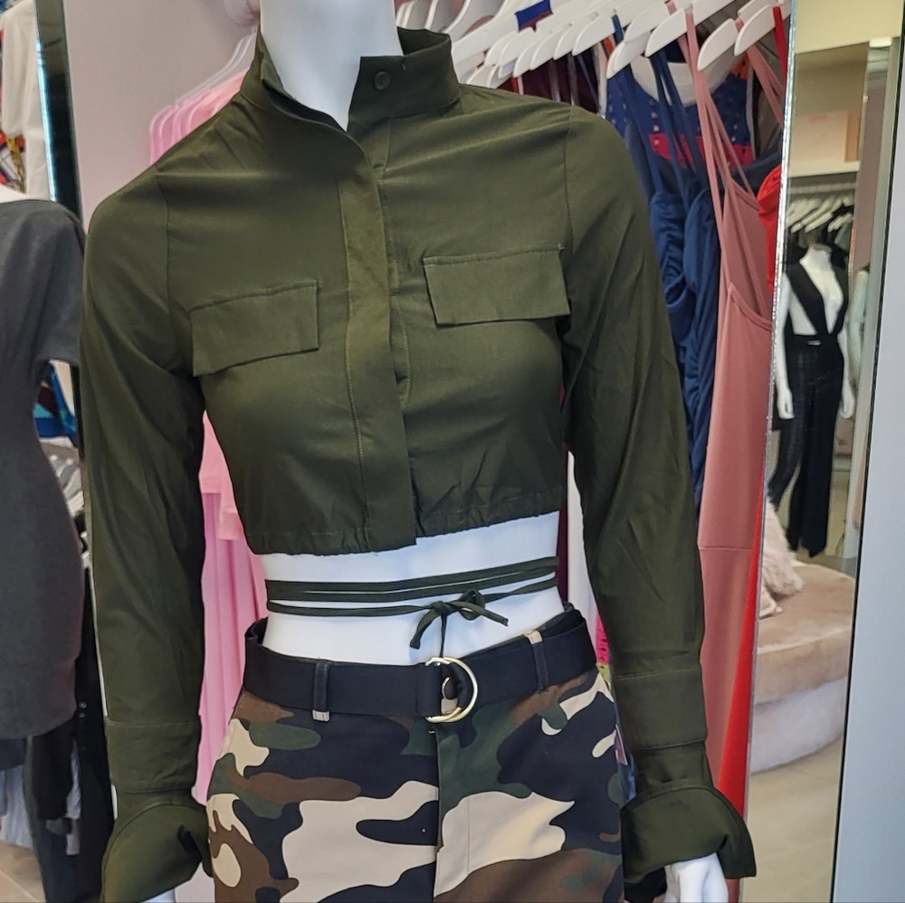 Army green crop top